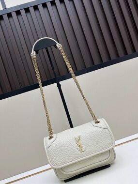 Yves Saint Laurent Cream Quilted Leather Chain Shoulder Bag with Gold Hardware